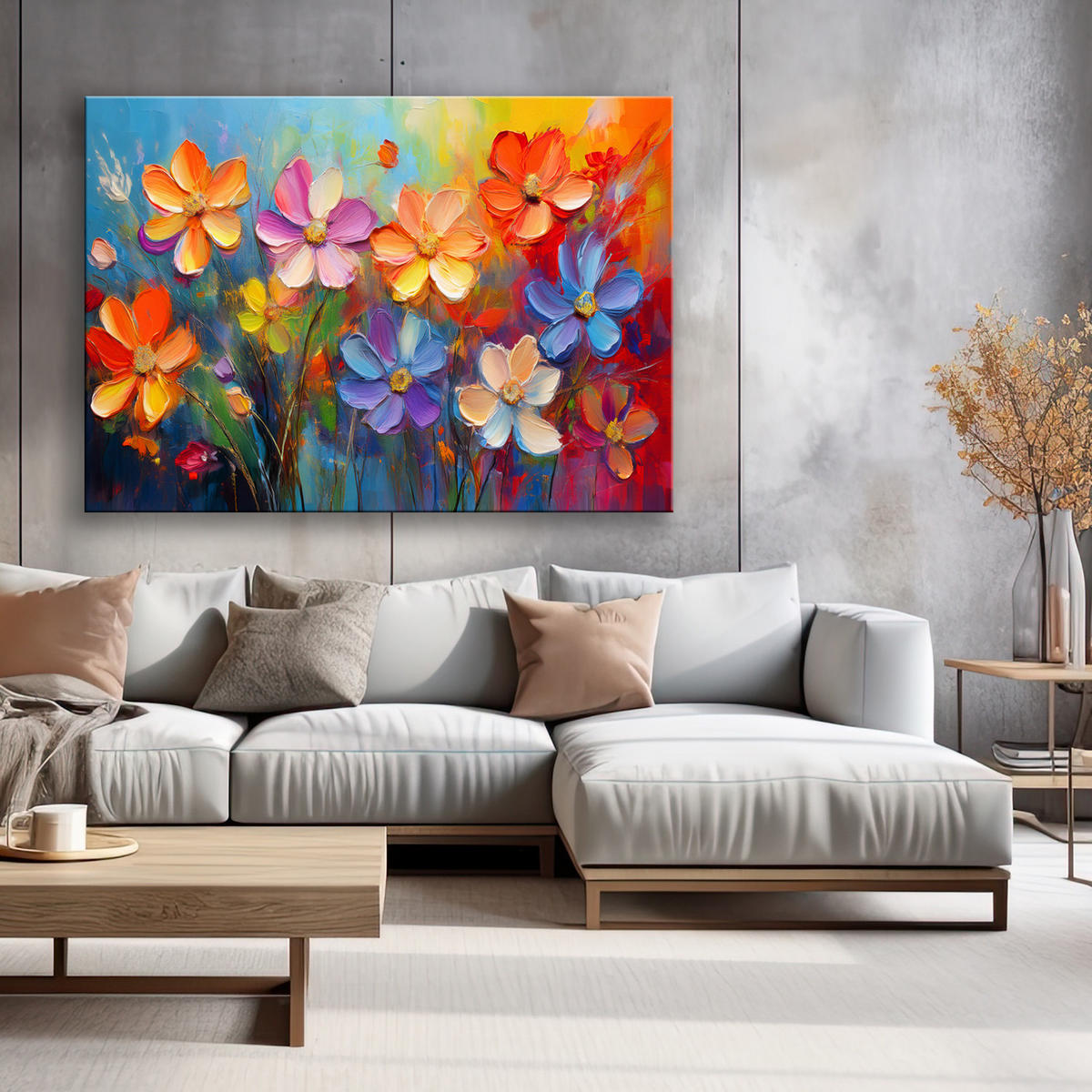 WANDBILD bunte blumen pastell komposition - Multicolor, Textil (60/40cm) - Feeby