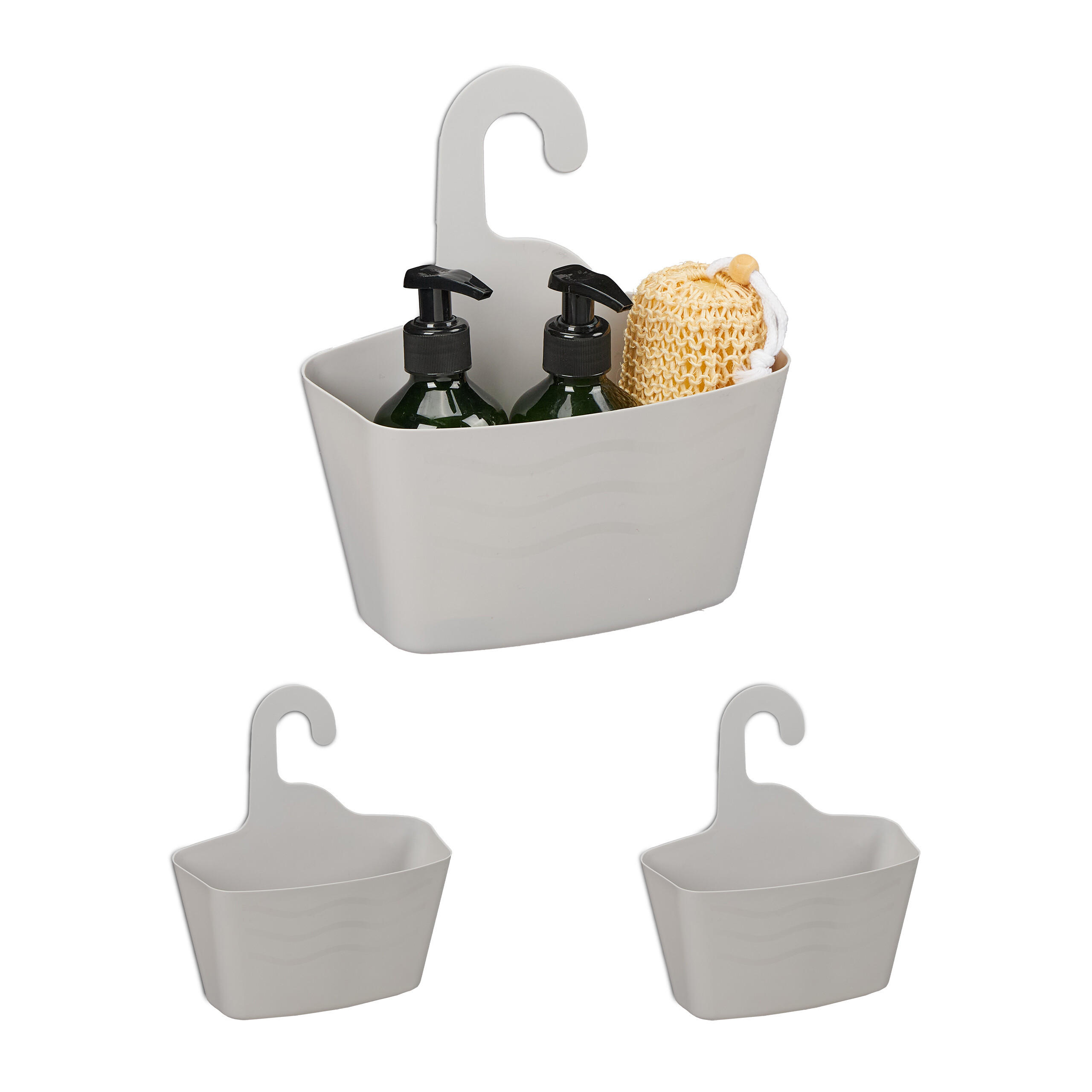 3XDUSCHKORB - Grau, Kunststoff (23/25/10cm) - Relaxdays