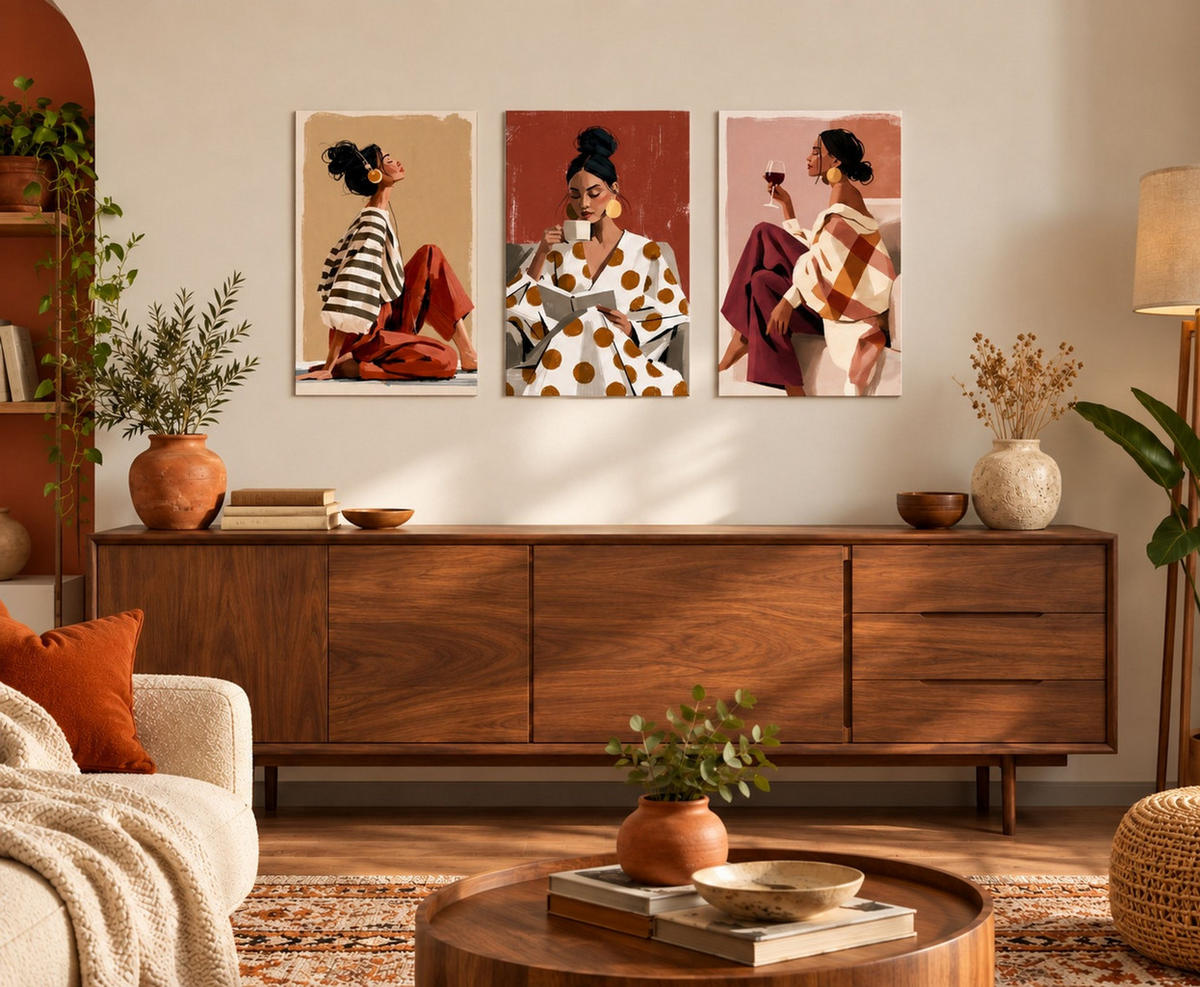 BILDERSET 3er-Set 40x60 cm Frauen Fashion boho - Beige, Kunststoff (40/60cm) - artissimo