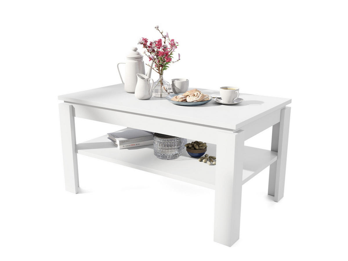 COUCHTISCH rechteckig Weiß matt höhenverstellbar 100/60/55 cm - Weiß, Holzwerkstoff (60/100/55cm) - designimpex