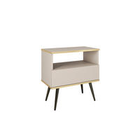 NACHTTISCH Beige - S-54, Hochglanz, Schubladen Push-to-Open 54x39x59 cm Beige/Schwarz - Beige/Schwarz, Holzwerkstoff/Kunststoff (54/59/39cm) - DomoHome