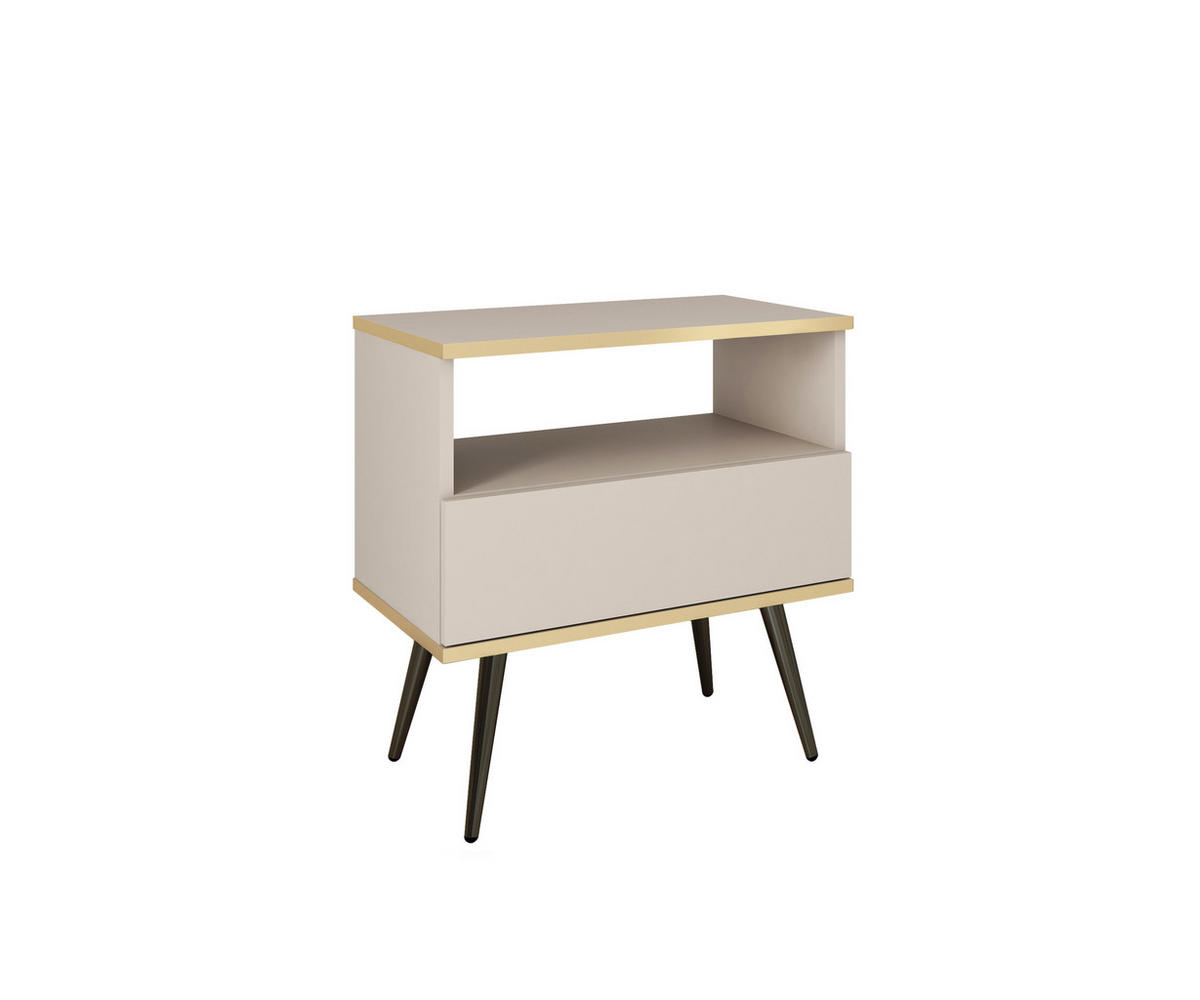 NACHTTISCH Beige - S-54, Hochglanz, Schubladen Push-to-Open 54x39x59 cm Beige/Schwarz - Beige/Schwarz, Holzwerkstoff/Kunststoff (54/59/39cm) - DomoHome