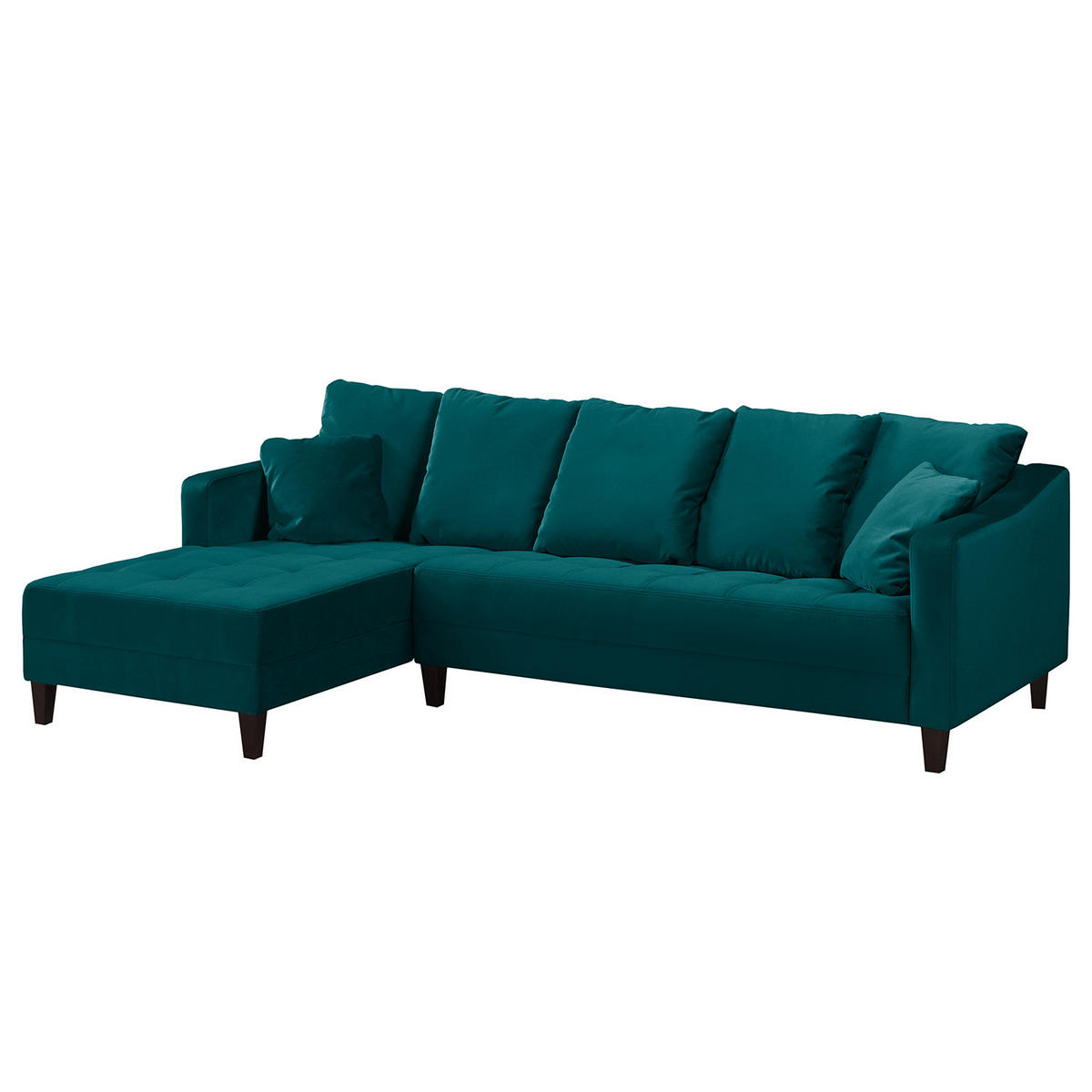 ECKSOFA mit Ottomane - Samt - Türkis, Textil (254/165cm) - home24