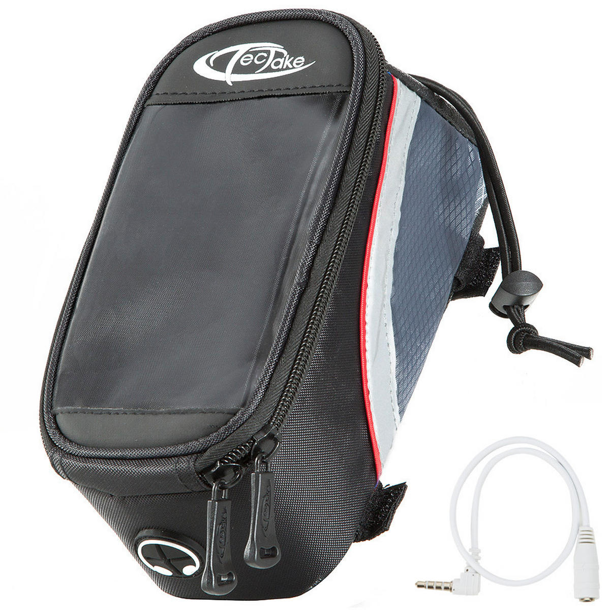 FAHRRADTASCHE mit Rahmen-Befestigung, 20 x 9,5 x 10 cm schwarz/grau/rot - Rot/Schwarz, Kunststoff (9.5/10/20cm) - tectake
