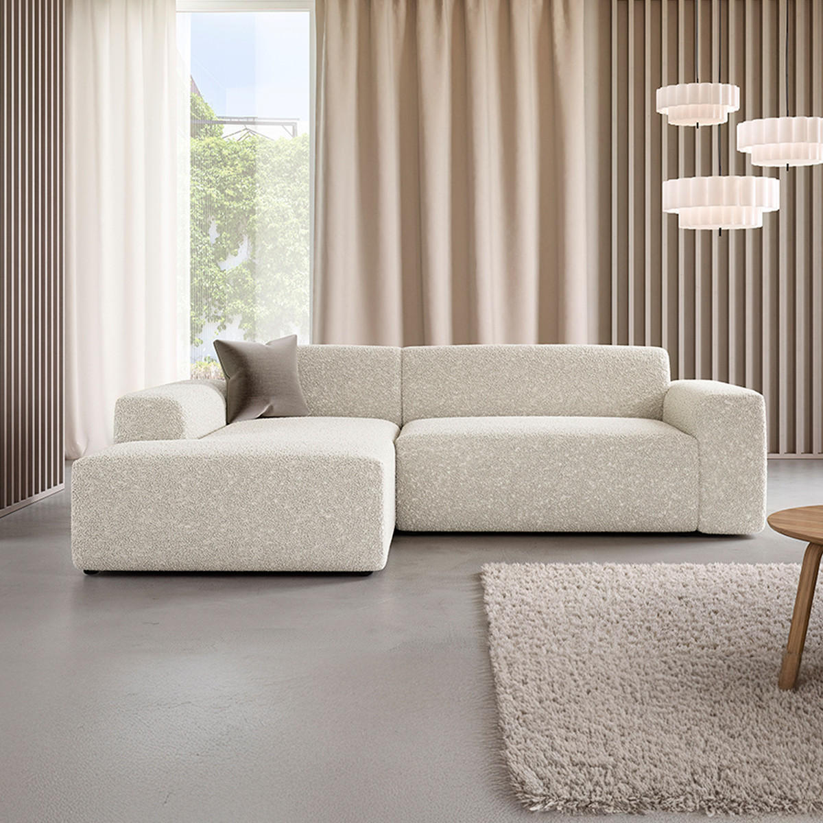 ECKSOFA Torino 3 Sitzplätze Beige - Beige, Holz (254/190cm) - Petits-meubles