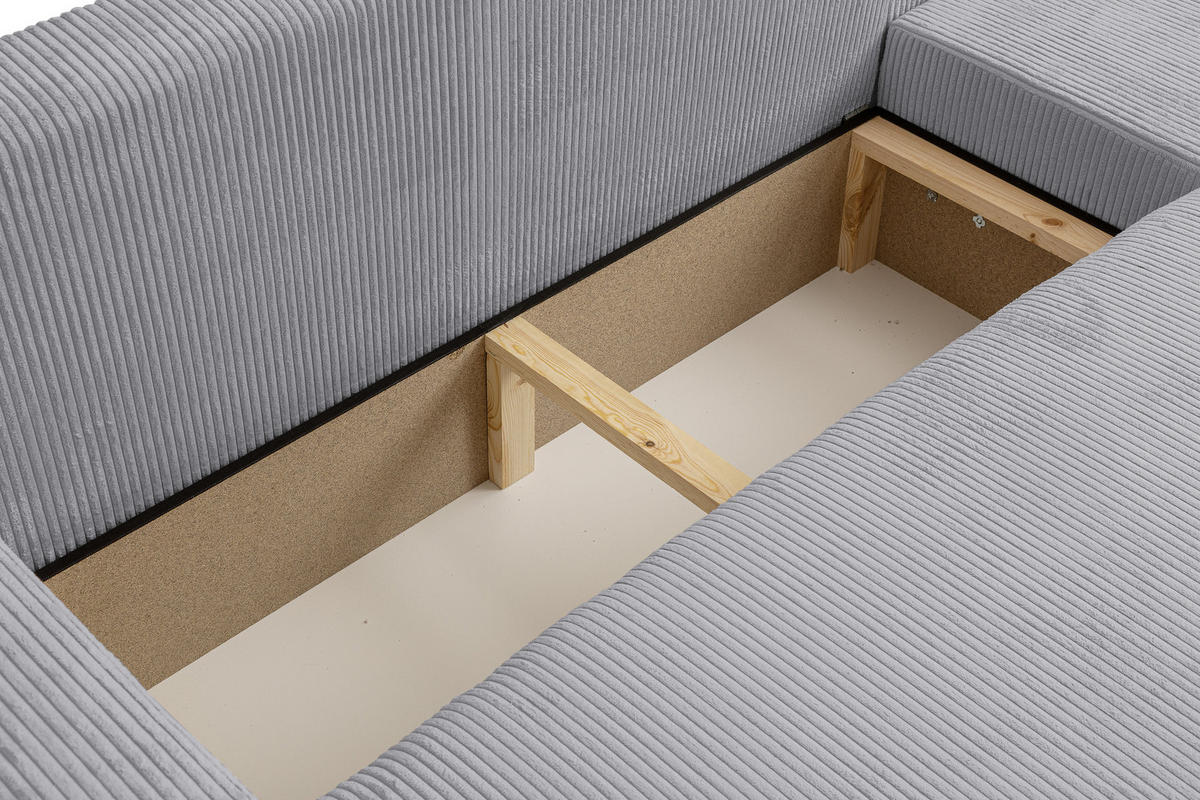ECKSOFA TOKIO mit Schlaffunktion und Bettkasten, Farbe: Grau, Cordstoff, Ottomane Universal - Grau, Textil (275/170cm)