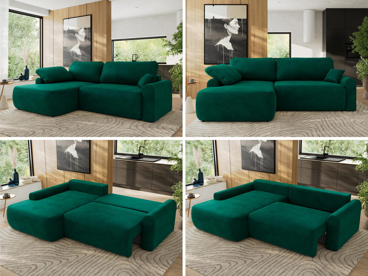 ECKSCHLAFSOFA CUBO L Dunkelgrün Velvet - links - Dunkelgrün/Schwarz, Kunststoff/Textil (273/187cm) - MKS