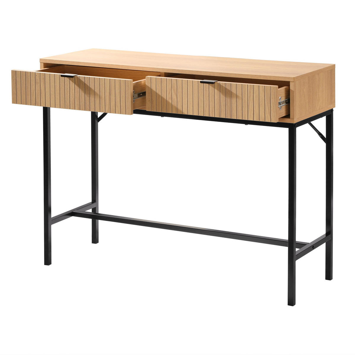 KONSOLE 2 Schubladen Front Effekt Holz mit Rillen - L100 x H80 cm - Apfelbaumfarben, Holzwerkstoff (100/35/80cm) - Calicosy