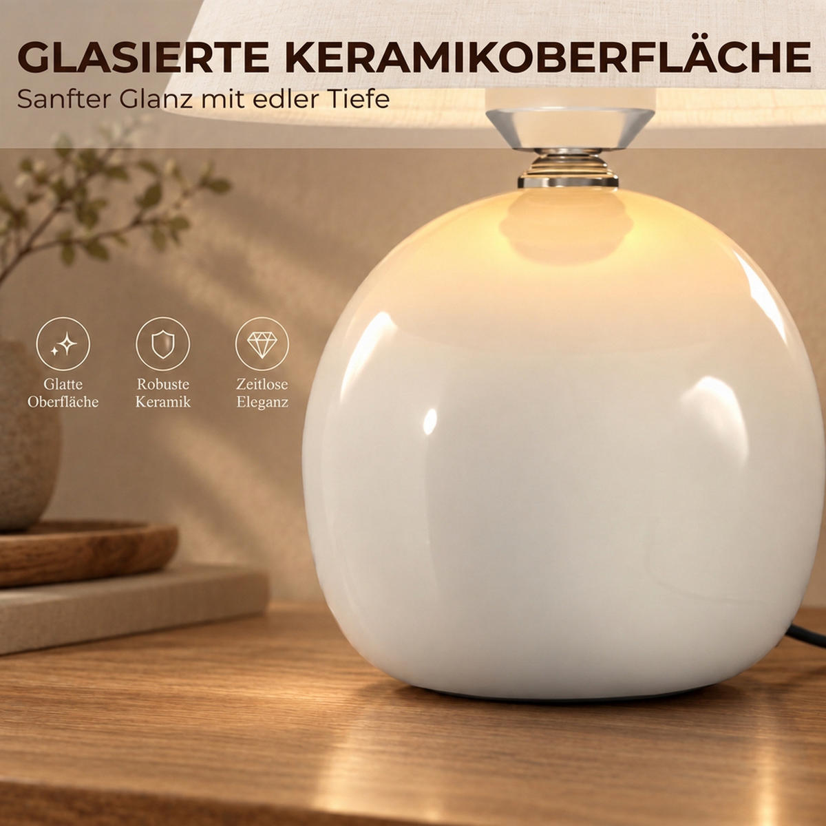 TISCHLAMPE Keramik Leinenoptik Cremeweiß - Creme, Keramik (25/25/27cm) - HOMCOM