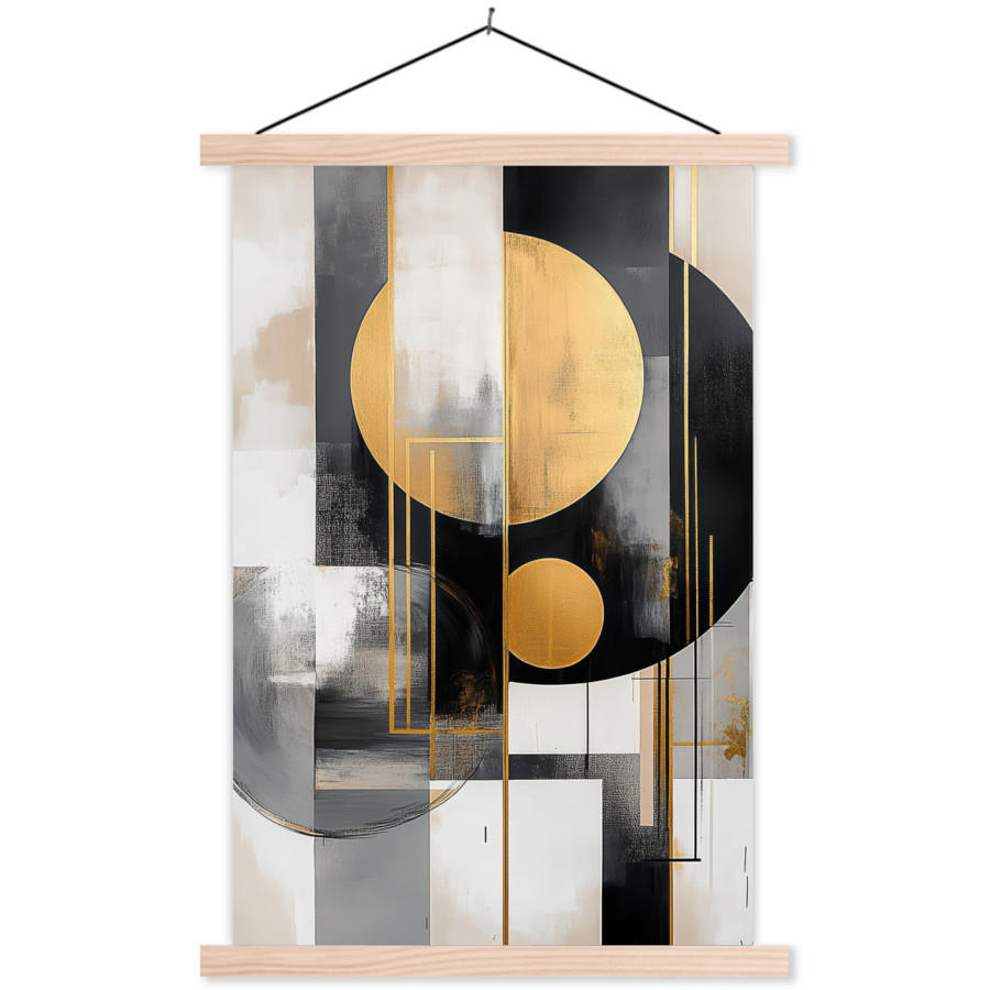 MuchoWow PLAKÁT S MAGNETICKOU LIŠTOU Abstraktní - Zlato - Stříbro - Tvary - Estetické - Moderní 60x90 cm