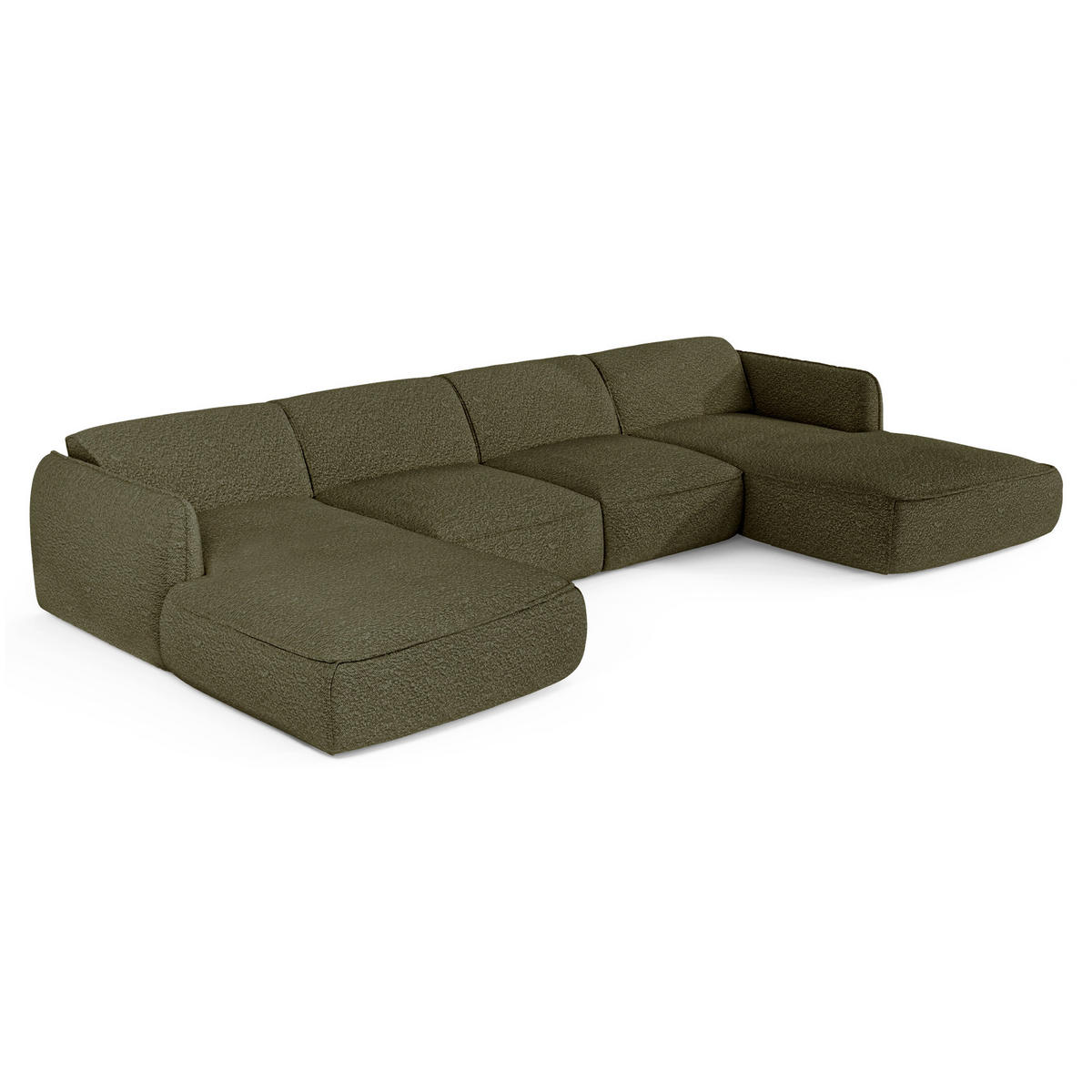 WOHNLANDSCHAFT Bouclé-Stoff Olivgrün 346cm - Olivgrün, Textil (346/76/166cm) - Sia Home