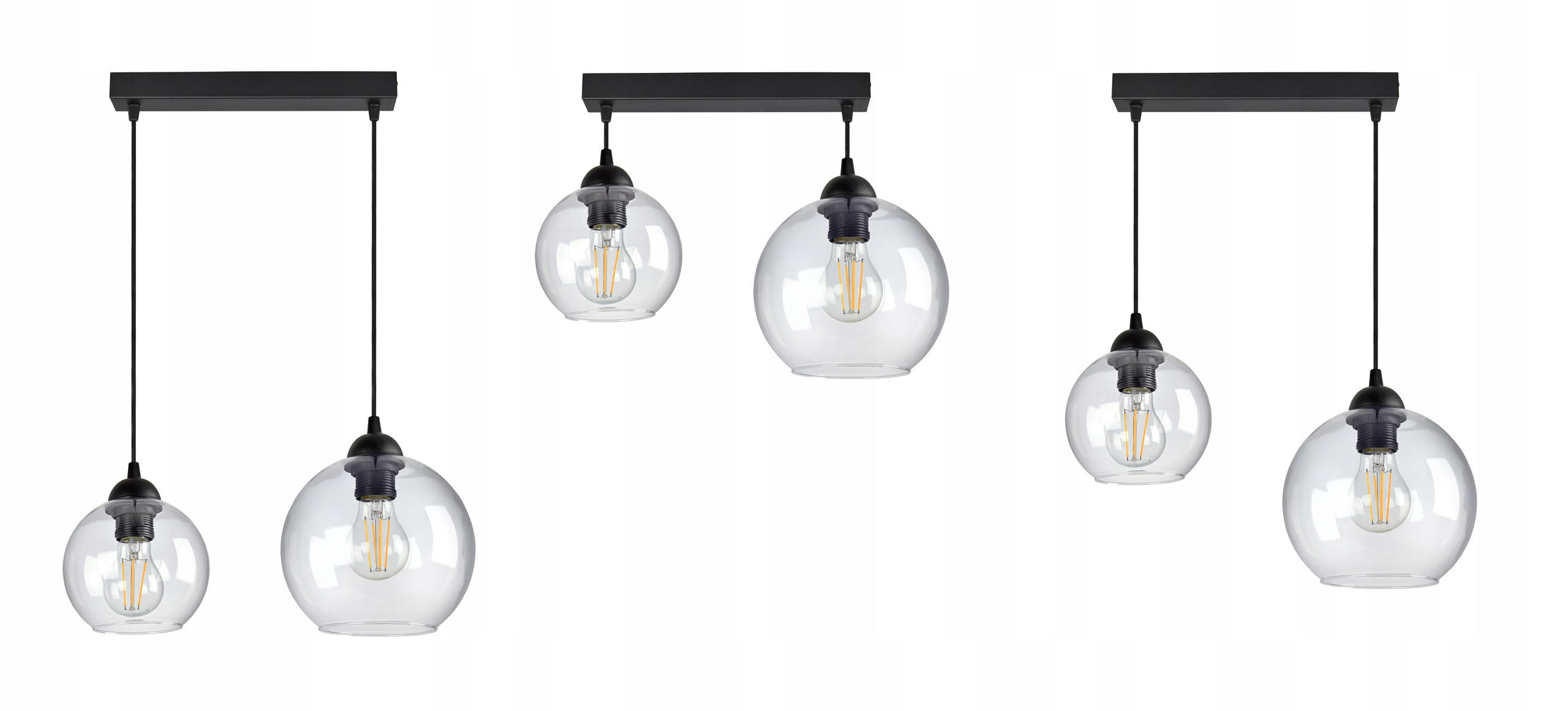 PENDELLEUCHTE HAGEN - Transparent/Schwarz, Glas/Metall (18/30/80cm) - kiki design