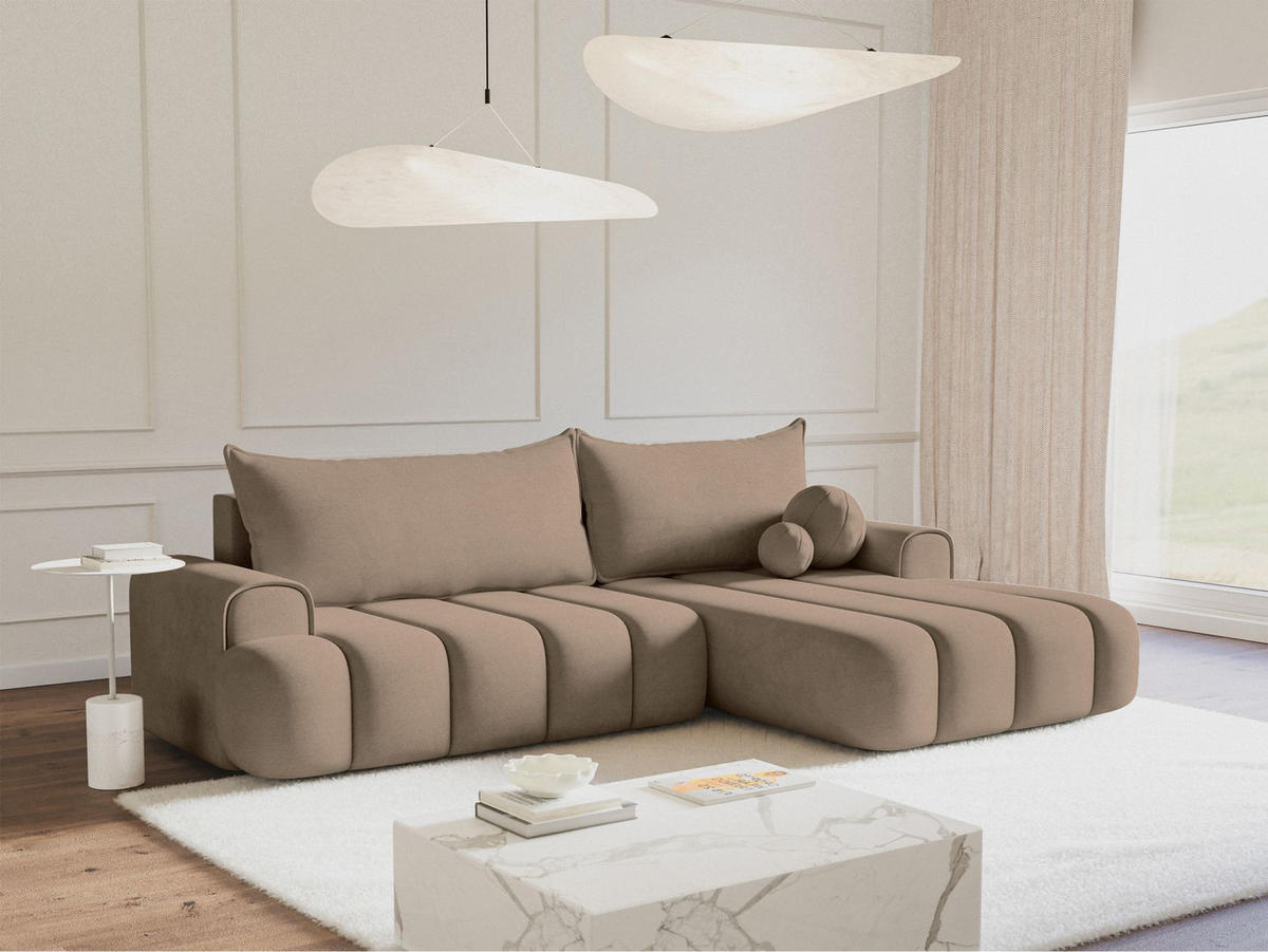 ECKSOFA Dandelino Dunkelbeige mit Samtbezug, rechts - Beige/Schwarz, Kunststoff/Textil (275/168cm) - Selsey