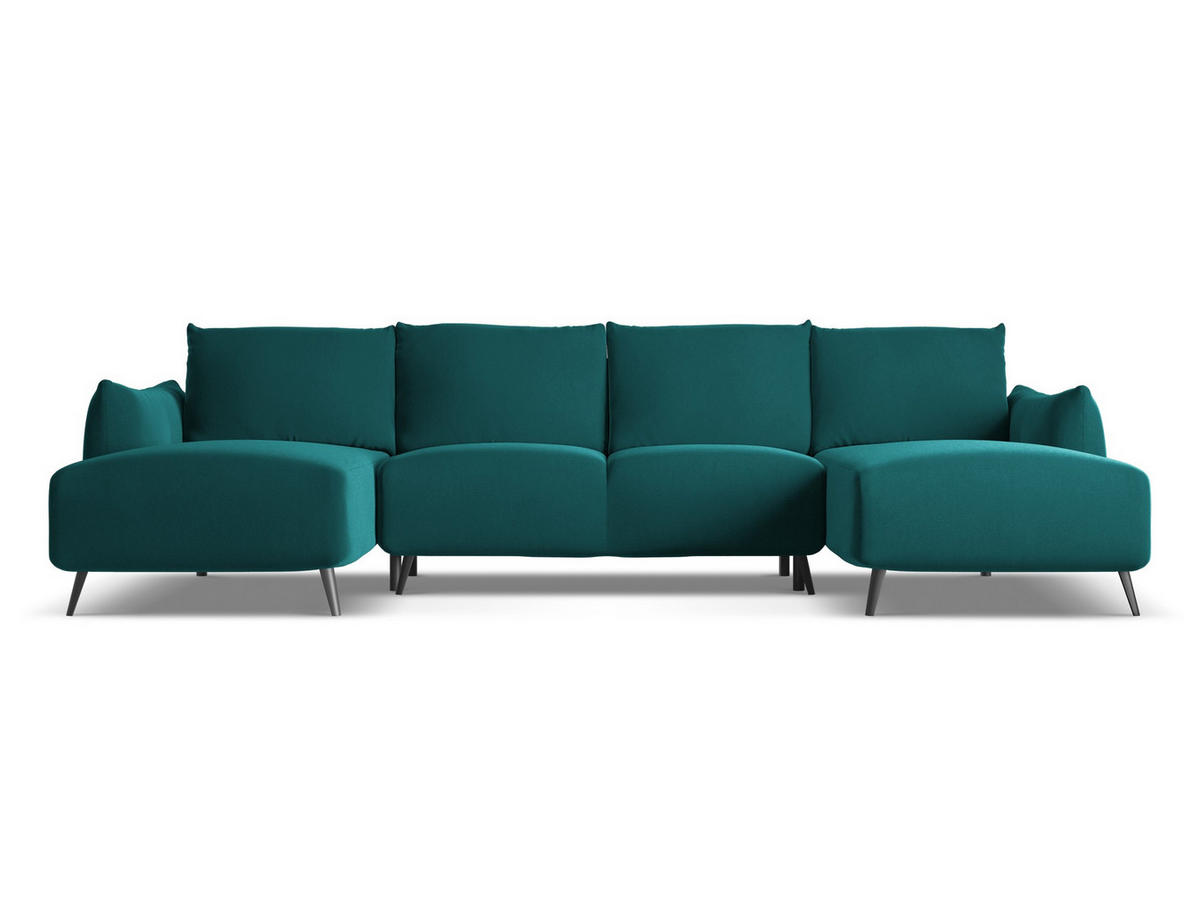 WOHNLANDSCHAFT Samt Stoff Blau - Blau/Petrol, Textil/Metall (317/86/162cm) - Makamii