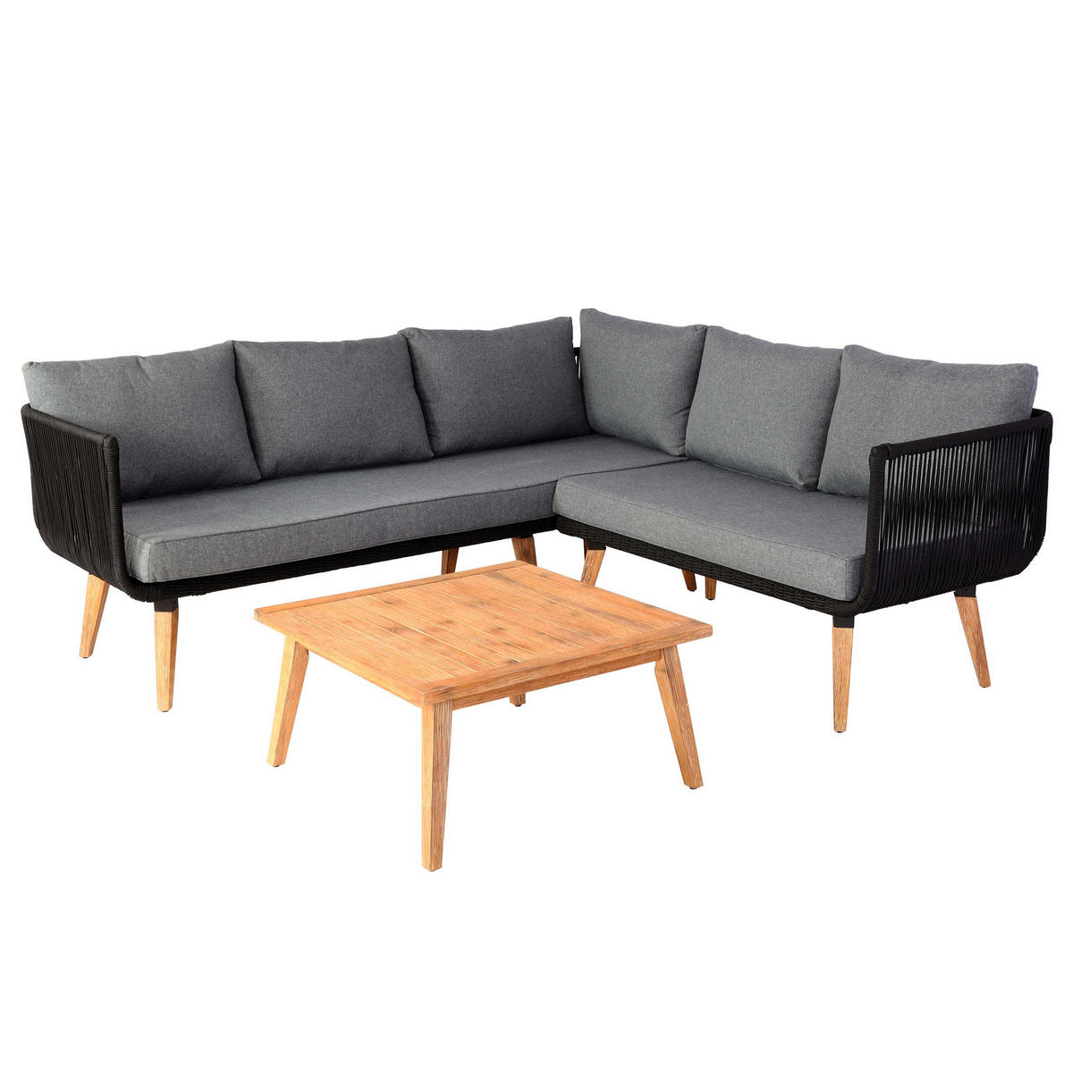 GARTEN-GARNITUR Schwarz, Braun, Grau - Schwarz/Braun, Holz - MCW