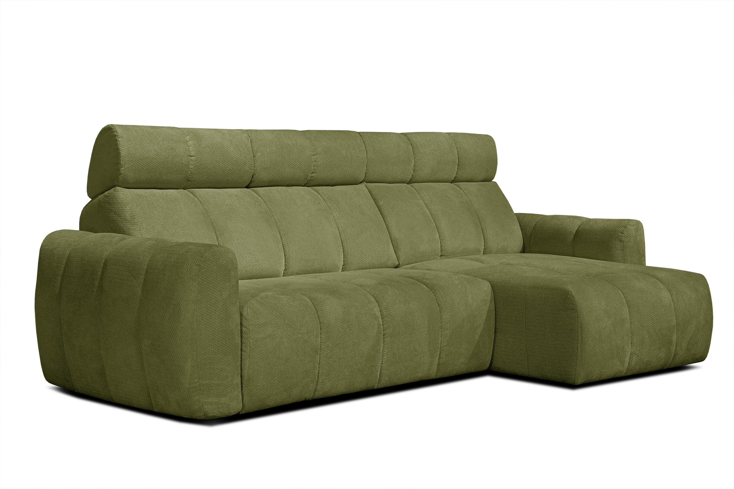 ECKSOFA KIMI 3-Sitzer, ausziehbarer Sitz, verstellbare Kopfstützen, olivgrün - Schwarz/Olivgrün, Holzwerkstoff/Textil (270/160cm) - Courtois Laville