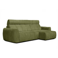 ECKSOFA KIMI 3-Sitzer, ausziehbarer Sitz, verstellbare Kopfstützen, olivgrün - Schwarz/Olivgrün, Holzwerkstoff/Textil (270/160cm) - Courtois Laville