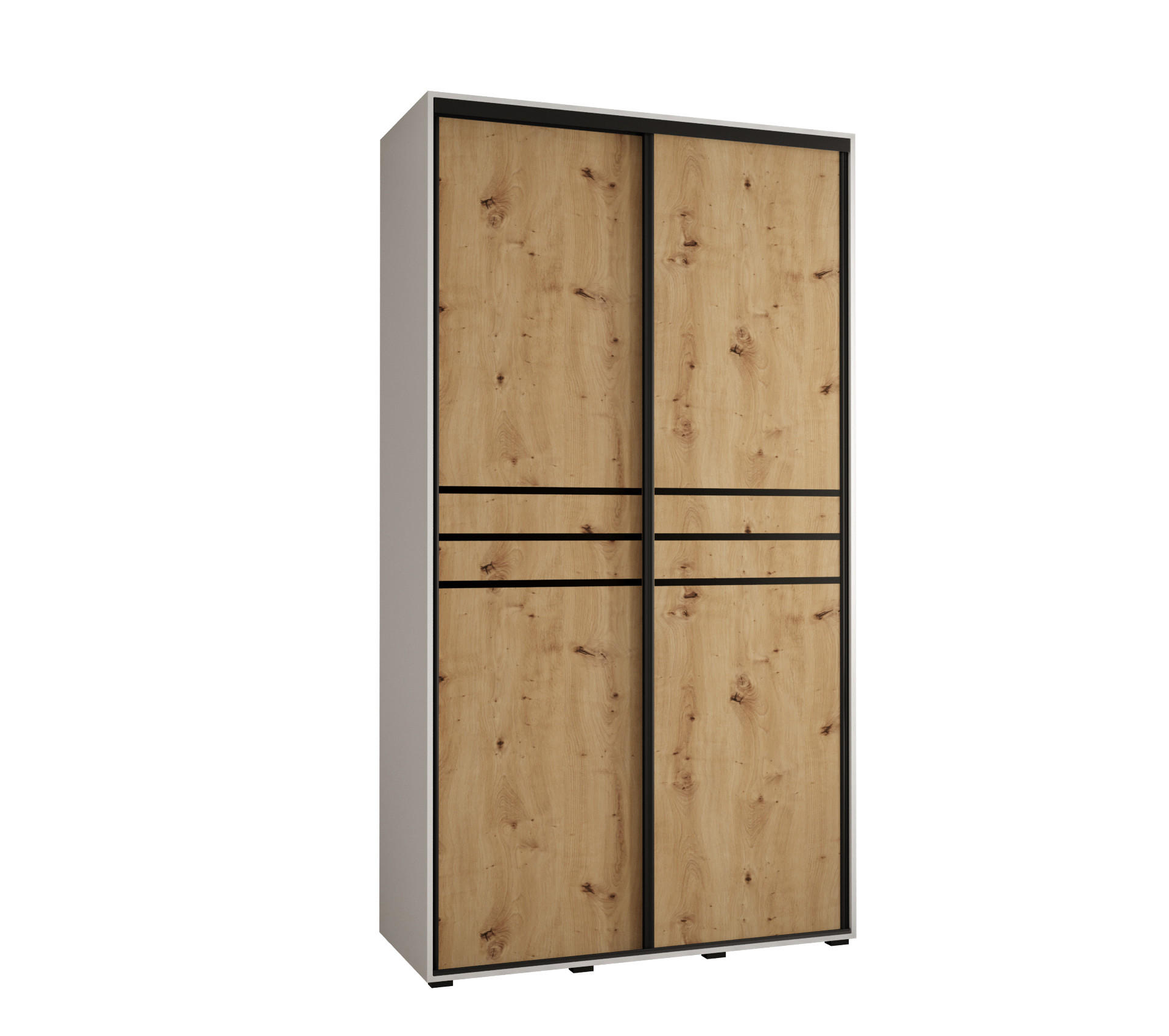 Abiks Möbel Schwebetürenschrank Weiß, Eiche Artisan, Schwarz 130x235x60 cm