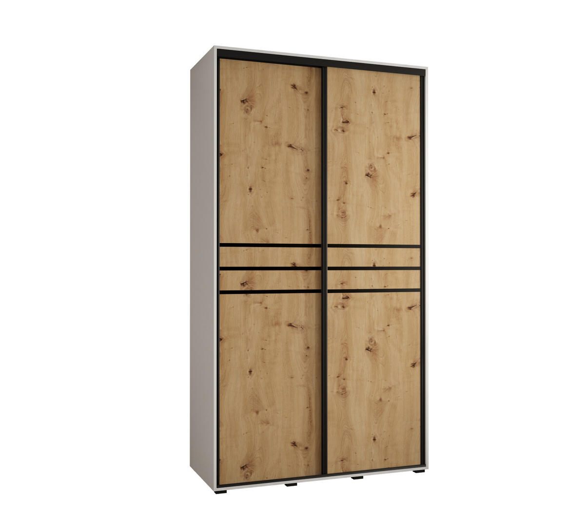SCHWEBETÜRENSCHRANK 235,2/130/60 2-türig - Schwarz/Eiche Artisan, Holz/Metall (130/235/60cm) - Abiks Möbel