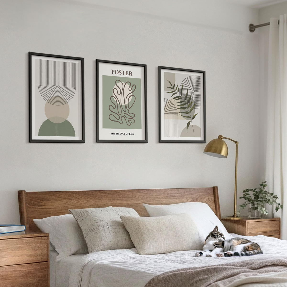 BILDER SET 3er Set - 40x60 cm Schwarzer Rahmen - Geometrische botanische Muster - Schwarz, Kunststoff (40/60cm) - TULUP