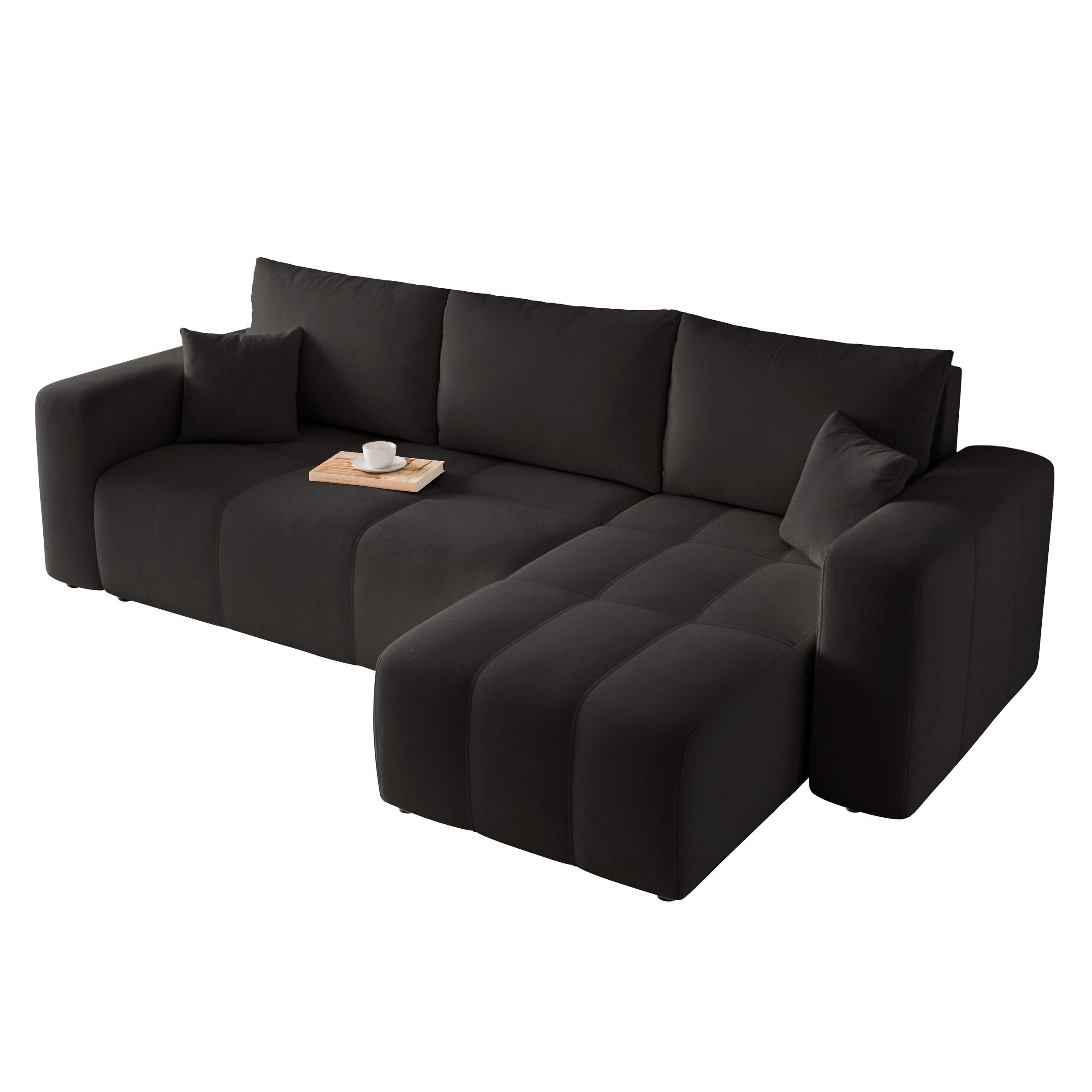 ECKSOFA Schwarz Velours mit Bettkasten und Schlaffunktion - Schwarz, Textil (248/145cm) - Idohome