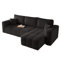 ECKSOFA Schwarz Velours mit Bettkasten und Schlaffunktion - Schwarz, Textil (248/145cm) - Idohome
