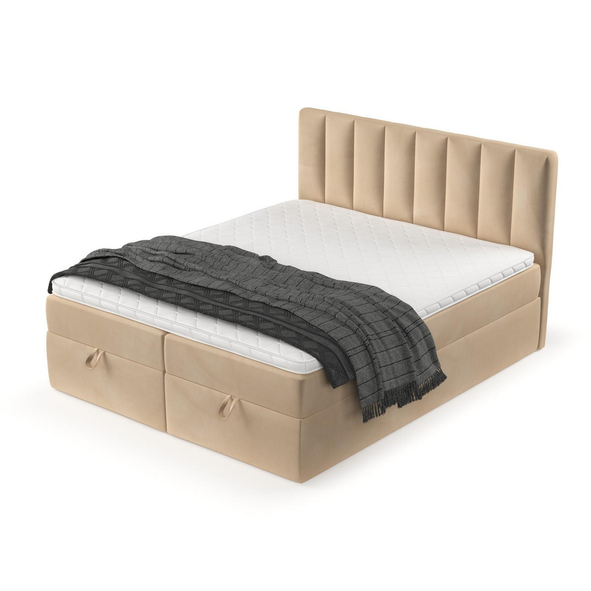 BOXBETT Lusso 160/200 cm Beige im Kronos Stoff - Beige/Schwarz, Holz/Holzwerkstoff (160/200cm) - AltaBeds