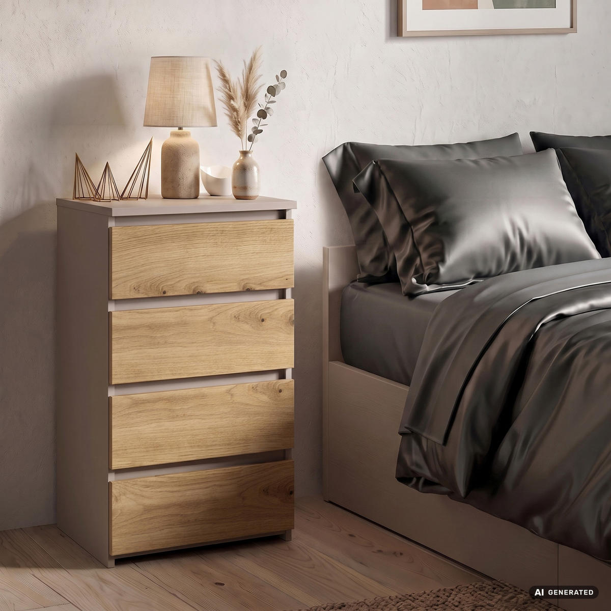 KOMMODE CL4 Kaschmir 40 cm 4 Schubladen Front Artisan-Eiche B40xH74xT35 cm - Beige/Braun, Holzwerkstoff (40/74/35cm) - Akord