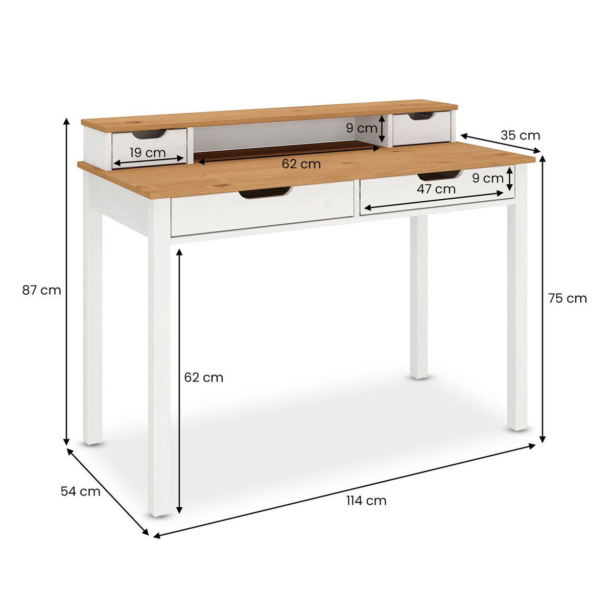 SCHREIBTISCH RAUL - Eichefarben/Weiß, Holz (54/114/87cm) - IDIMEX