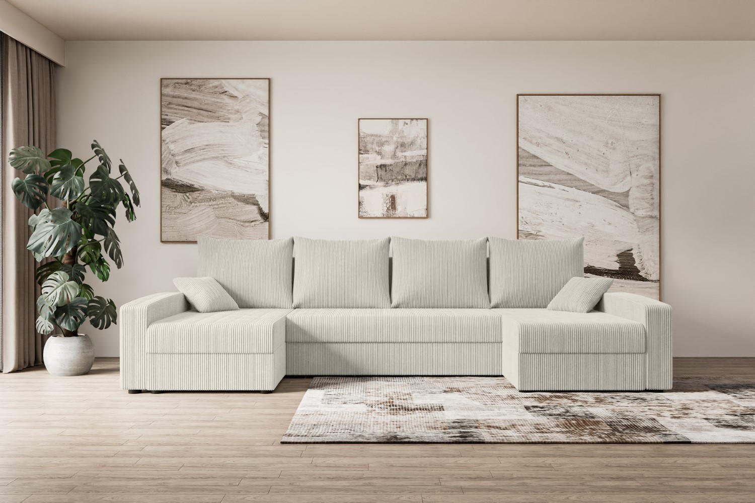 WOHNLANDSCHAFT mit Schlaffunktion und Bettkasten ALESIA-U 301x140x90 cm Grau Cord - Silberfarben/Hellgrau, Holzwerkstoff/Kunststoff (301/90/140cm) - ALTDECOR