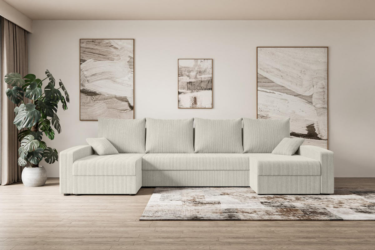 WOHNLANDSCHAFT mit Schlaffunktion und Bettkasten ALESIA-U 301x140x90 cm Grau Cord - Silberfarben/Hellgrau, Holzwerkstoff/Kunststoff (301/90/140cm) - ALTDECOR