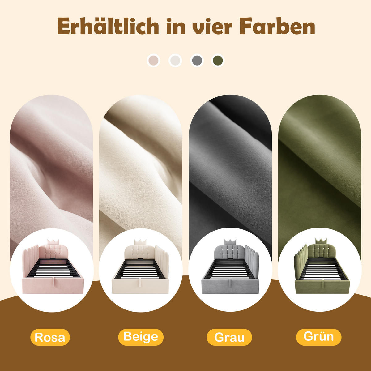 POLSTERBETT 90/200 cm aus Samt mit hydraulischem Stauraum und Kronen-Gitter-Design, Grau - Grau, Holz (90/200cm) - Redom