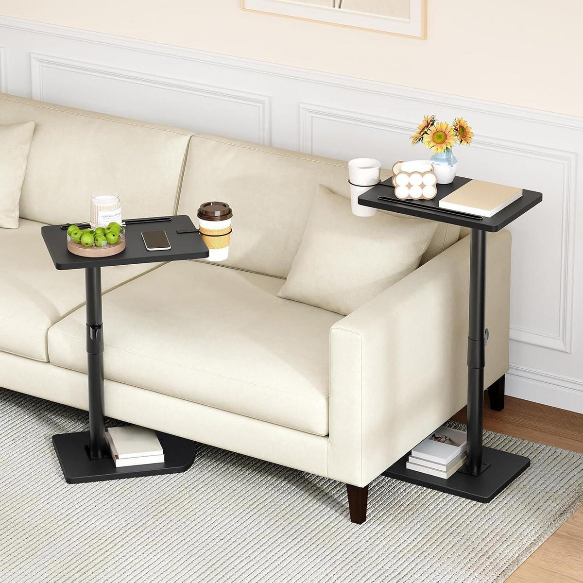 BEISTELLTISCH C-Form Höhenverstellbar Schwarz - Schwarz, Metall (30/40/78cm)