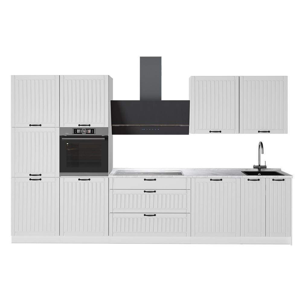 KÜCHENZEILE Fame-Line, Weiß Landhaus/Weiß, 340 cm, AP Marmor - Weiß, Holzwerkstoff (340/206.8/60cm) - Vicco