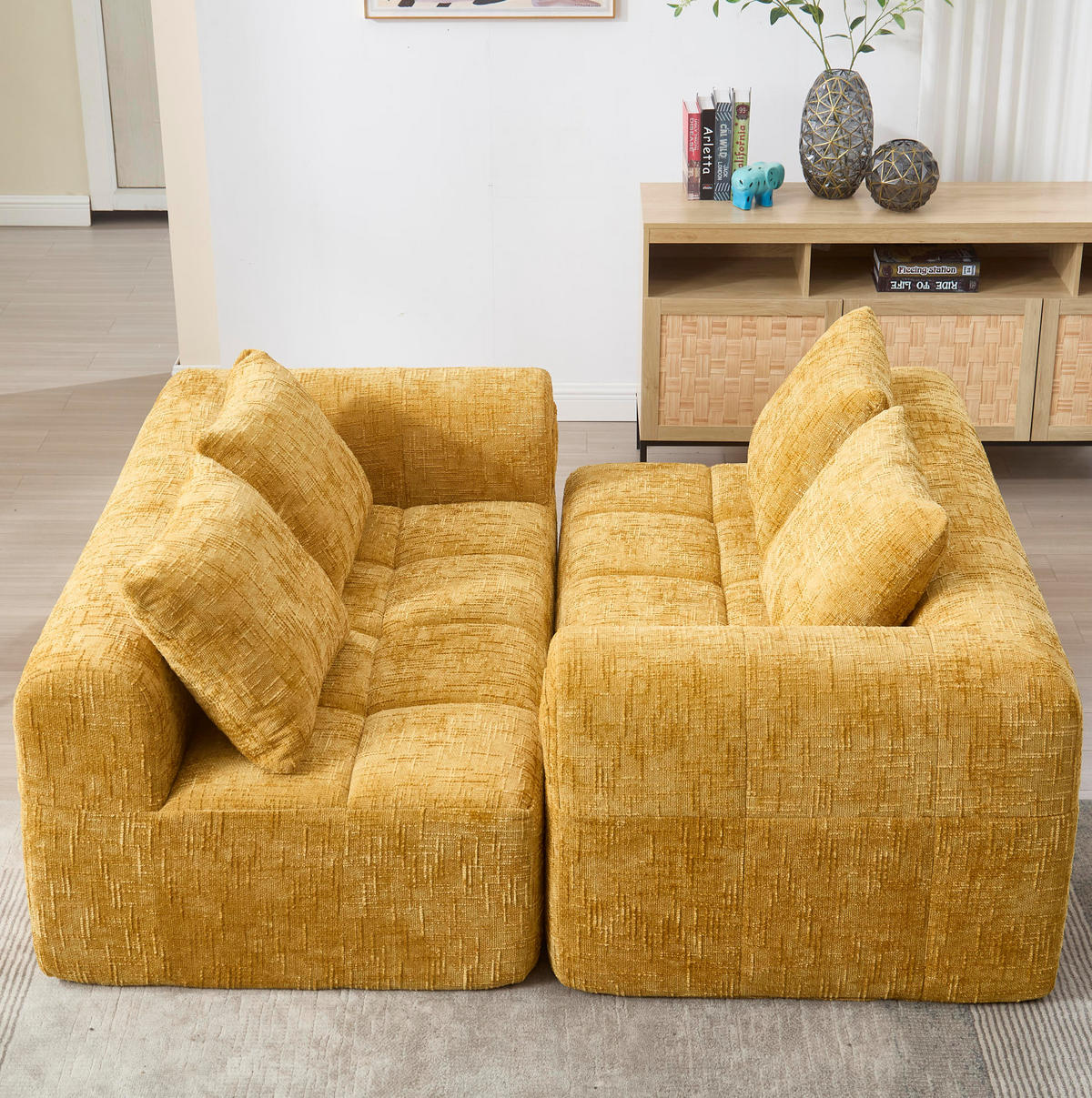 SOFA mit Seitentaschen 158 x 90 x 60 cm Chenille Yellow - Gelb, Kunststoff (158/60/90cm) - Meubliv