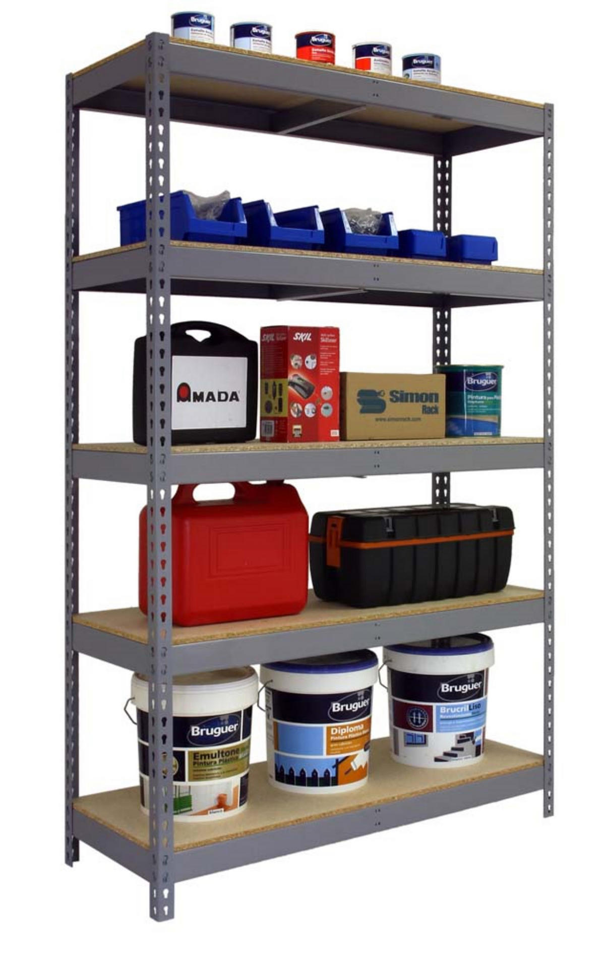 SCHWERLASTREGAL WOOD YETI LIGHT FIVE | HxBxT 200x120x45cm | Fachlast 300kg | Grau - Grau, Metall (120/200/45cm) - PROREGAL