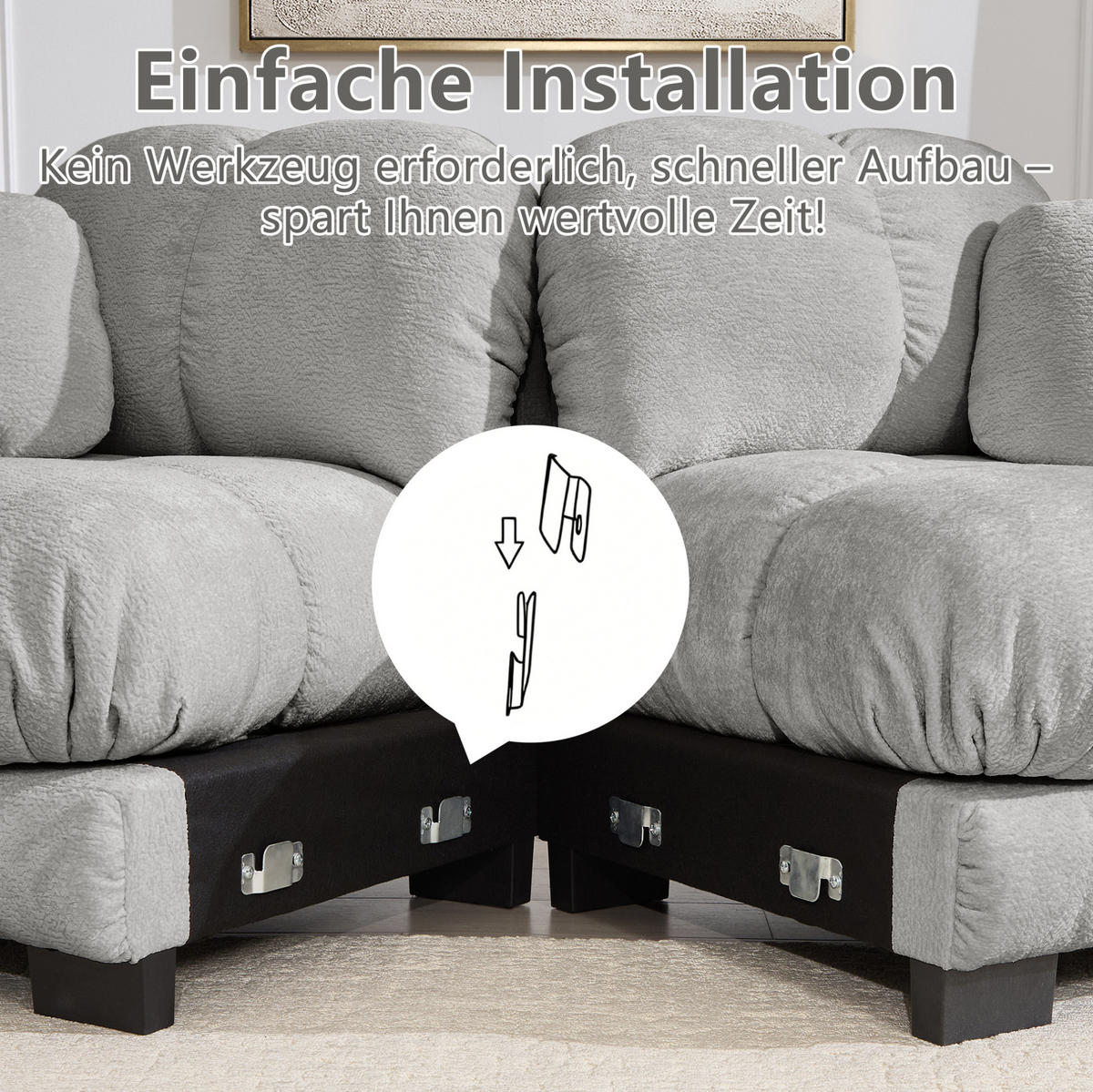SOFA 3-Sitzer modular Chenille Light Grey mit Dekokissen - Hellgrau, Textil (260/90/86cm) - IVMEU