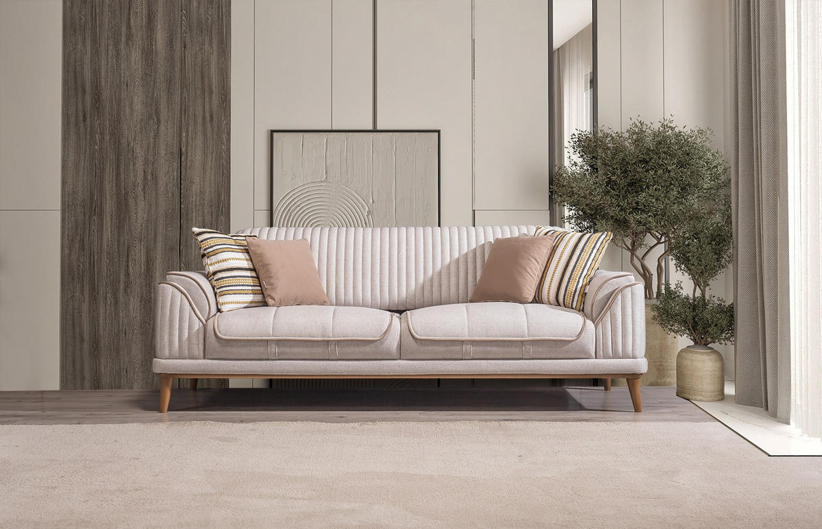 SITZGARNITUR Bond Creme Stellvariante:2+2 - Creme, Holz (187/85/100cm) - Villa Möbel