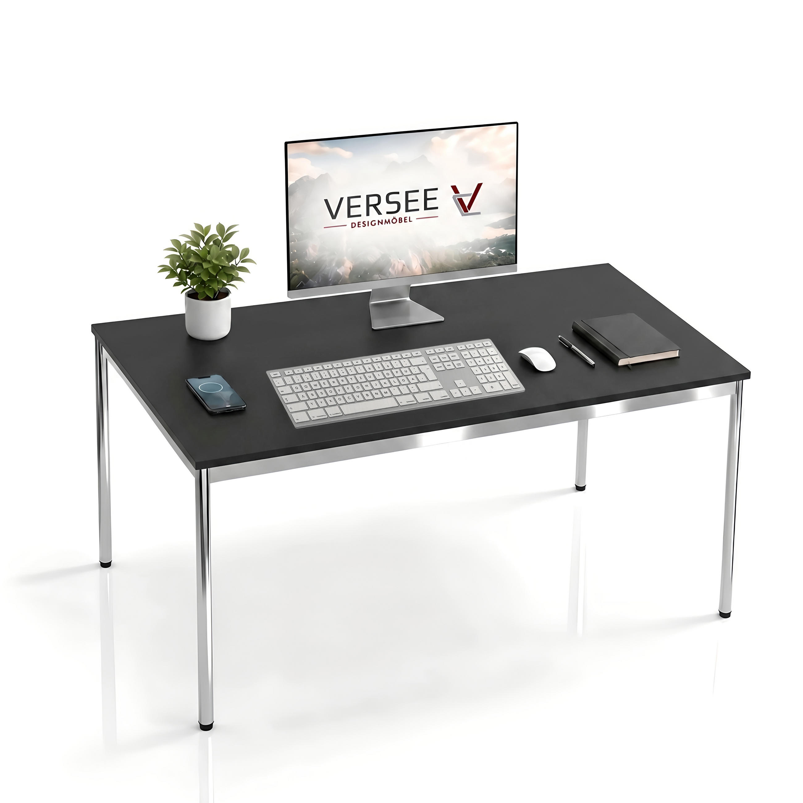 SCHREIBTISCH VST1 120 x 80 cm Schwarz – höhenverstellbar - Chromfarben/Schwarz, Holzwerkstoff (120/80/75.5cm) - Versee