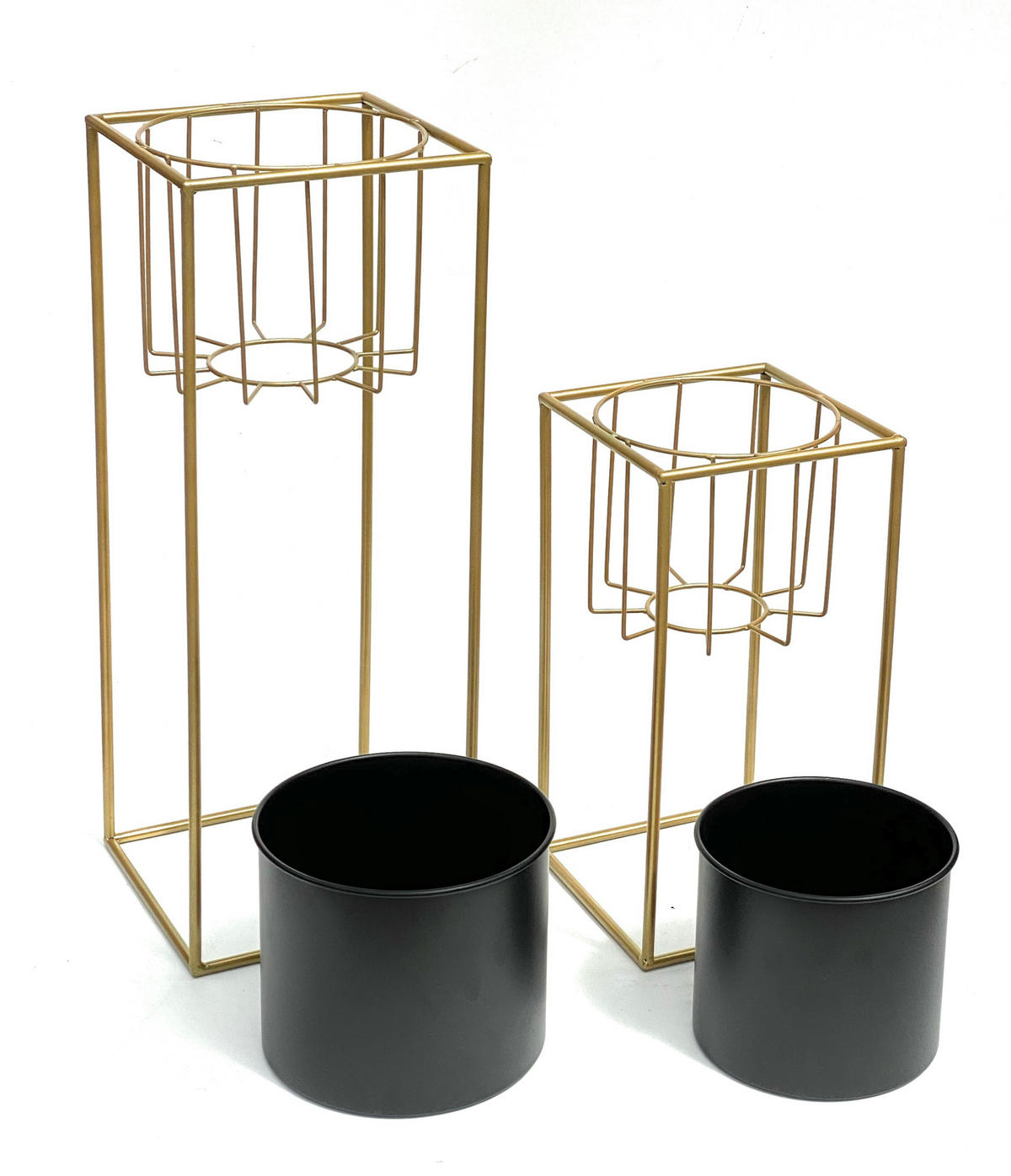 BLUMENSTÄNDER mit Übertopf 2er-Set Gold/Schwarz 45-70 - Gelb, Metall (24/45/24cm) - DanDiBo
