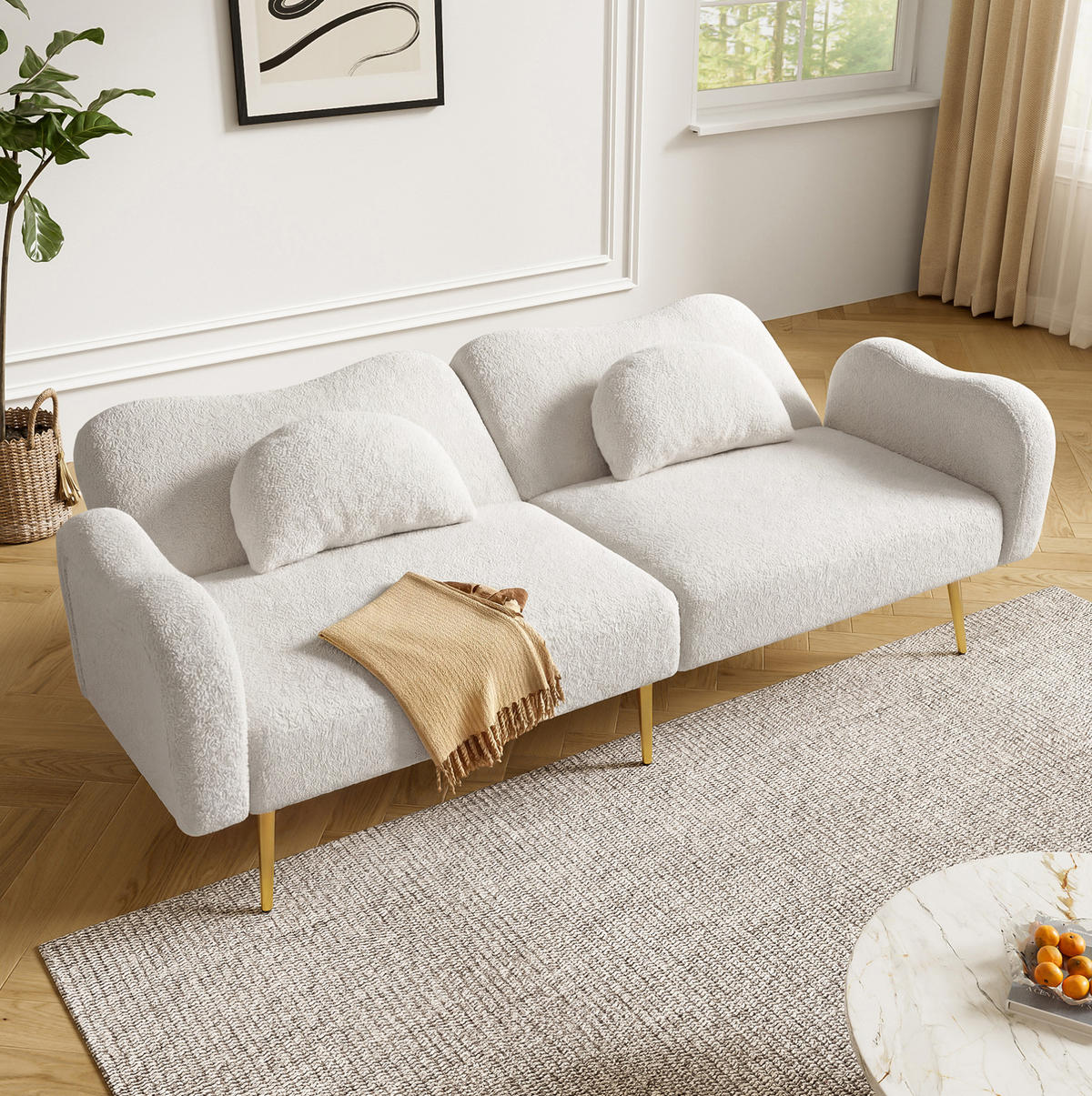 SOFABETT mit Schlaffunktion 155 x 85,5 cm White 2er-Kissen - Weiß, Kunststoff (175/82/79cm) - Meubliv