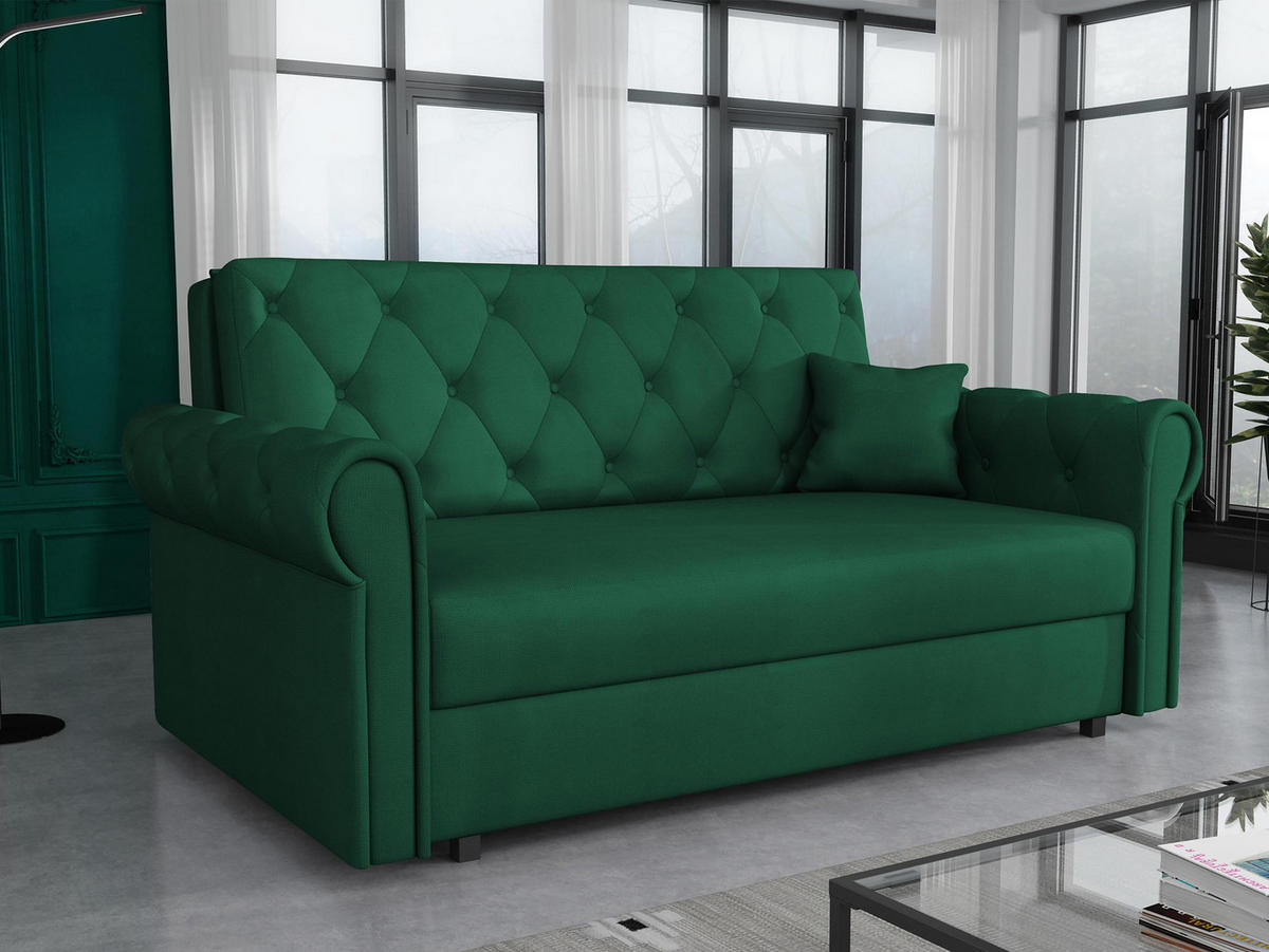 SCHLAFSOFA Viva Roma III - Smaragdgrün/Schwarz, Holz/Textil (168/85/98cm) - MIRJAN24