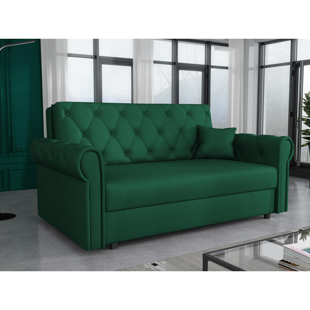 Thumbnail - Mirjan24 Schlafsofa, Smaragdgrün, Textil, Kiefer, 3-Sitzer, Rechteckig, 168x85x98 cm, Wohnzimmer, Sofas & Couches, Schla...