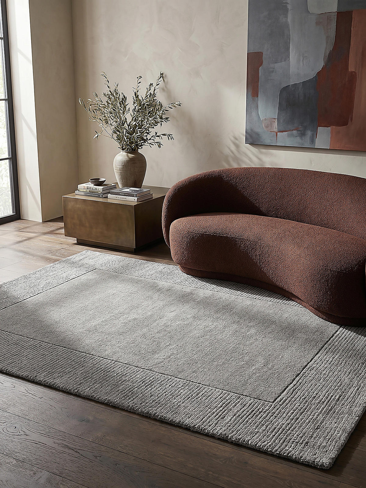 WOLLTEPPICH Uni-Design, mit Randdetails, handgewebt MOLE, Grau 120x170 cm - Grau, Textil (170/120cm) - KADIMA DESIGN