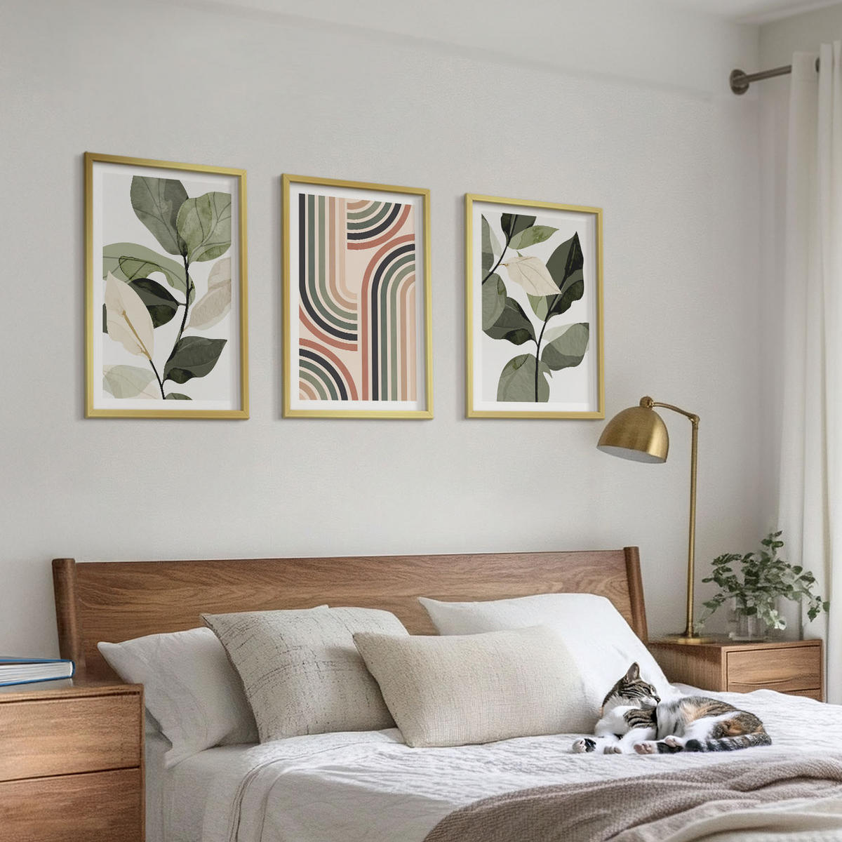 BILDER SET 3er Set - 40x60 cm Goldrahmen - Geometrische Pflanzenmotive - Goldfarben, Kunststoff (40/60cm) - TULUP