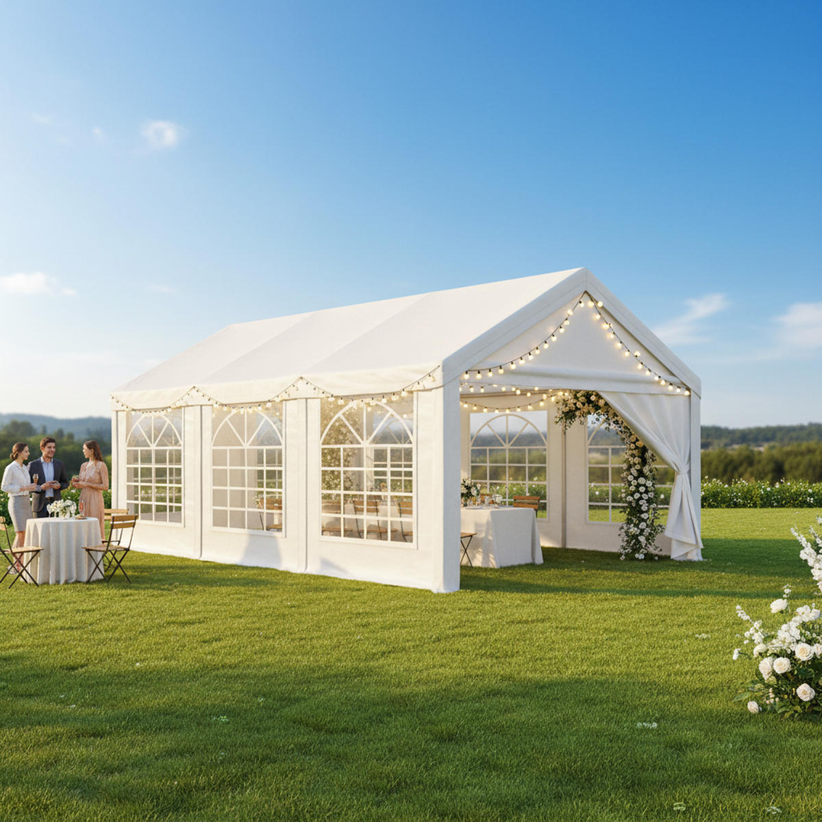 DACHPLANE Livingston - Zeltabdeckung für 4x8 Meter, PE weiss 180g/m². BxTxH: 800x400x310 cm - Weiß, Kunststoff (800/0.3/400cm) - TPFGarden