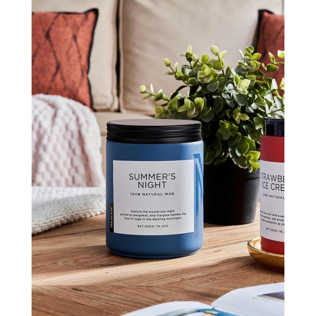 DUFTKERZE Sommernacht 550g Sojawachs mit 2 Dochten - Blau, Paraffin (13cm)