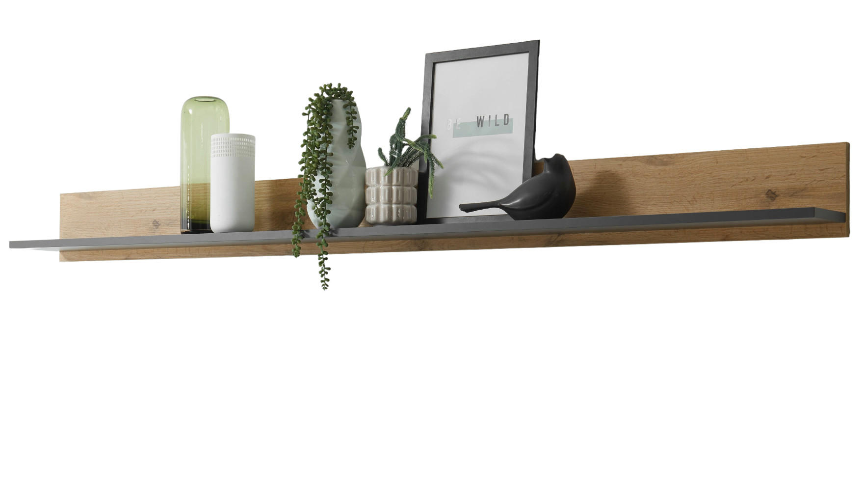 WANDBOARD grau matt, Eiche Wotan 170 x 15 cm, Wandregal hängend - Eiche Wotan/Grau, Holzwerkstoff/Metall (170/15/20cm) - Furn.Design