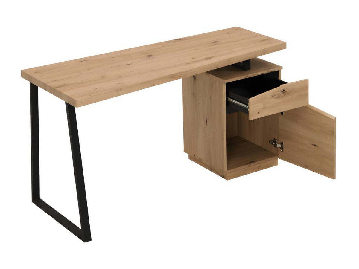 SCHREIBTISCH mit 1 Schublade & 1 Tür - MDF & Edelstahl - Eichefarben & Schwarz - GOTAMA - Schwarz, Holz (140/60/75cm) - Vente-Unique