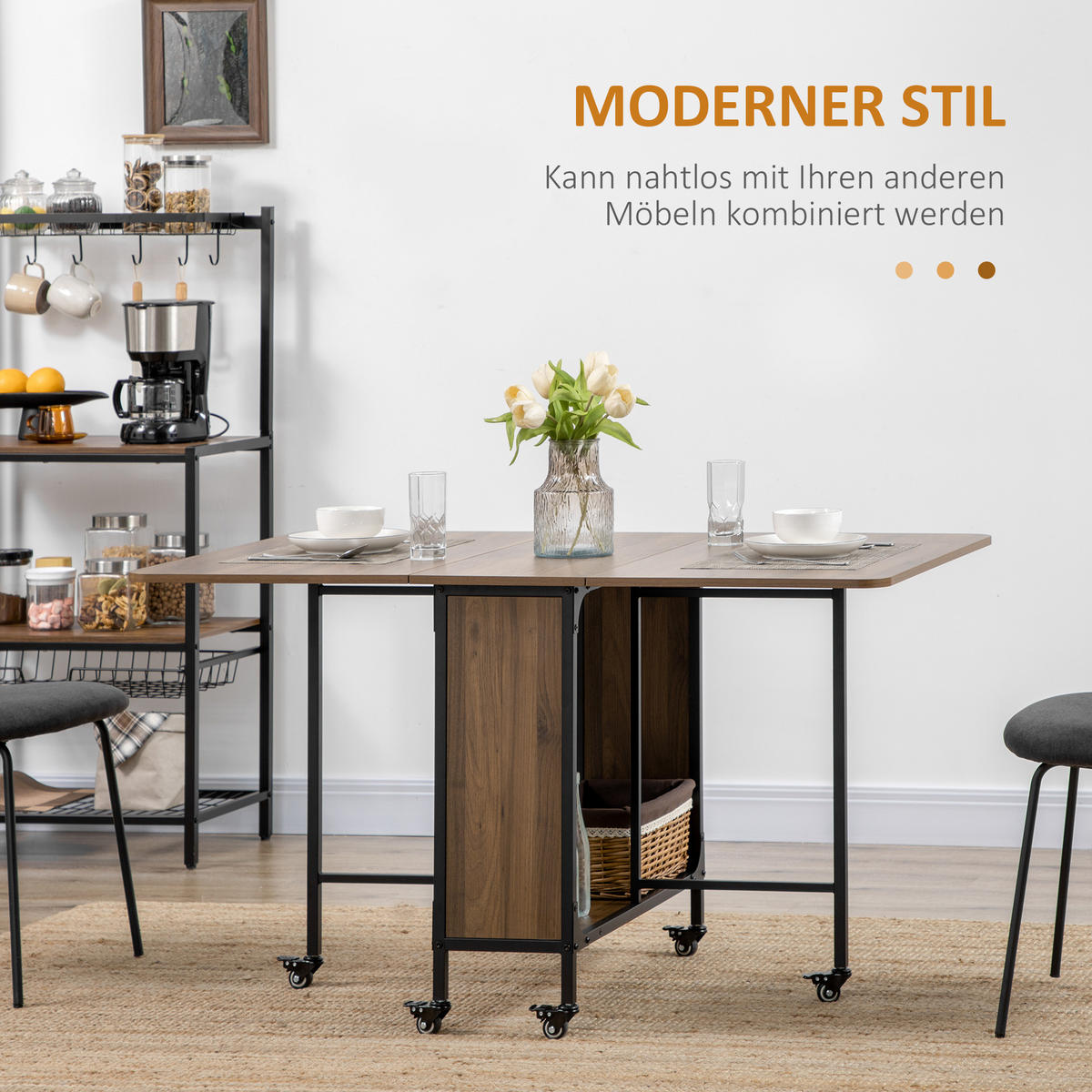 ESSTISCH klappbar, Spanplatte, Braun - Braun, Kunststoff (130/80/74cm) - HOMCOM